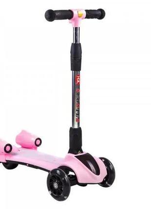 Самокат розовый детский для девочек трехколесный с музыкой дымом подсветки и bluetooth скутер2 фото