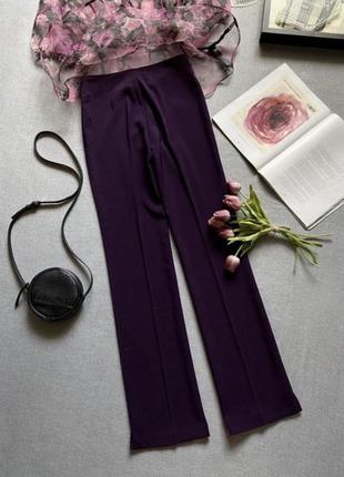 Изумительные брюки, прямые, фиолетовые, с высокой посадкой, zara, со стрелками, чернильного цвета,4 фото