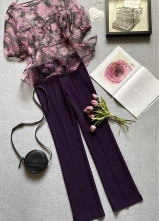 Изумительные брюки, прямые, фиолетовые, с высокой посадкой, zara, со стрелками, чернильного цвета,3 фото