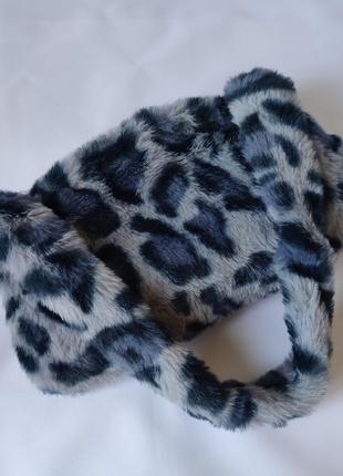 Блакитна плюшева сумочка (принт леопард)8 фото