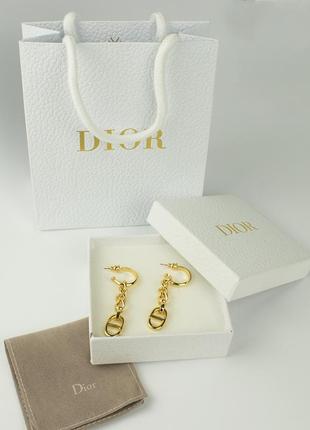 Диор серьги цепочки позолота 18 к в подарочной брендовой упаковке / серьги с подвесками