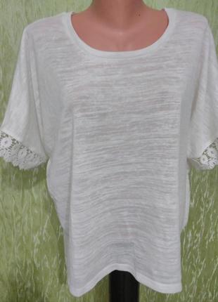 Трикотажная футболка- блузка, белая, базовая с кружевом/ оверсайз/atmosphere