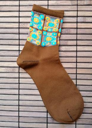 Комбинированные носки с вышивкой/сетка/коричневый/тренд/новая коллекция2 фото