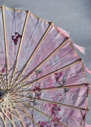 Зонт декоративный китайский розовый с кисточками сакура