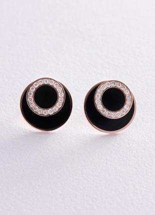 Золоті сережки — пусети з діамантами 
и эмалью 314842421