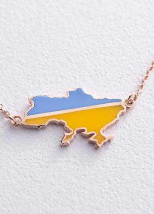 Колье "карта украины" в красном золоте (голубая 
и желтая эмаль) кол023573 фото