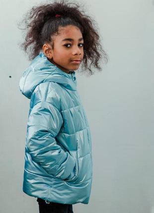 Демисезонная детская куртка для девочки в голубом цвете 164 см.3 фото