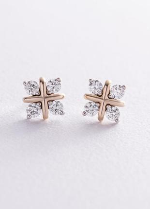 Золоті сережки — пусети "клівер" з діамантами 
334841121