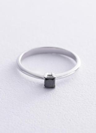 Помоловічне кільце з чорним діамантом (біле золото) 236331122