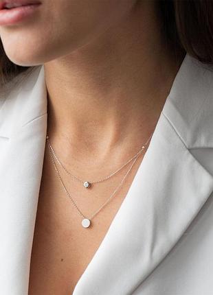 Кольє "маленький круг" з одним фіанітом 
(біле золото) колона752