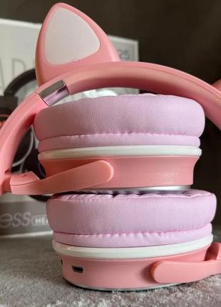 Cat ear sp-25 беспроводные наушники с ушками с подсветкой розовые5 фото