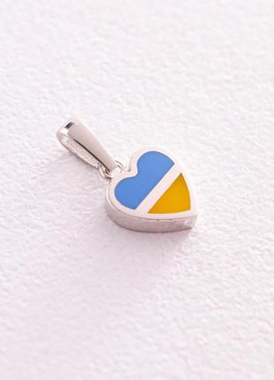 Кулон "с украиной в сердце" в белом золоте 
(голубая и желтая эмаль) п037411 фото