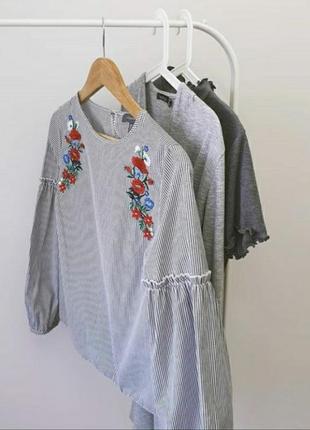Сорочка в смужку з вишивкою аплікацій блуза блузка1 фото