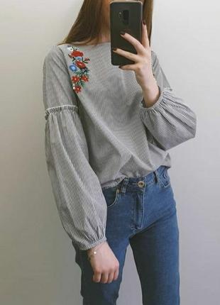 Сорочка в смужку з вишивкою аплікацій блуза блузка7 фото