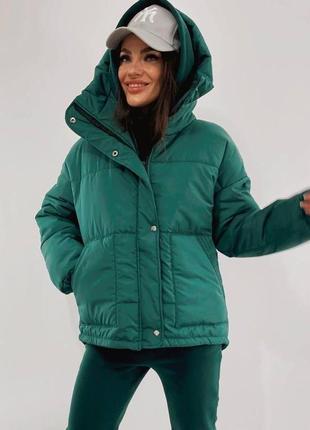 Модная женская черная серая зеленая зимняя куртка пуховик женский зима наложка после платья оверсайз oversized5 фото
