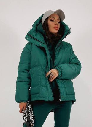 Модная женская черная серая зеленая зимняя куртка пуховик женский зима наложка после платья оверсайз oversized7 фото
