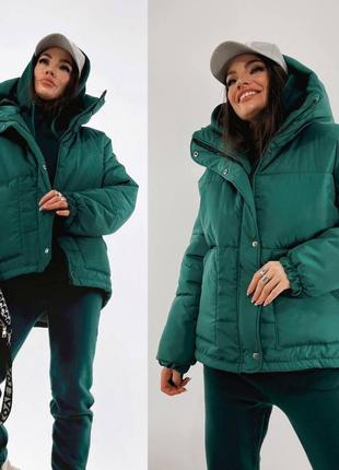 Модная женская черная серая зеленая зимняя куртка пуховик женский зима наложка после платья оверсайз oversized2 фото