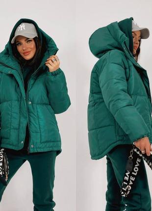 Модная женская черная серая зеленая зимняя куртка пуховик женский зима наложка после платья оверсайз oversized4 фото