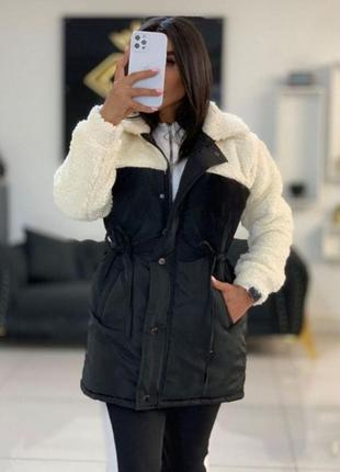 Женская стильная зимняя куртка парка мех тедди зима