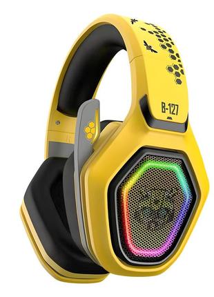 Професійні ігрові навушники bluetooth transformers tf-g01 bumblebee з мікрофоном, з підсвічуванням, yellow