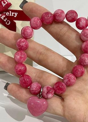 Браслет с кулоном из натурального камня турмалин гладкие круглые бусины - оригинальный подарок девушке