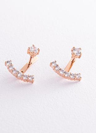 Серьги - джекеты в красном золоте (фианиты) с04110