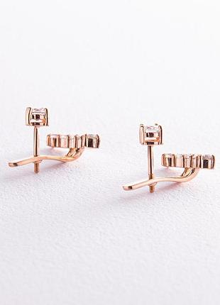 Серьги - джекеты в красном золоте (фианиты) с04110