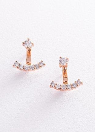 Серьги - джекеты в красном золоте (фианиты) с04110