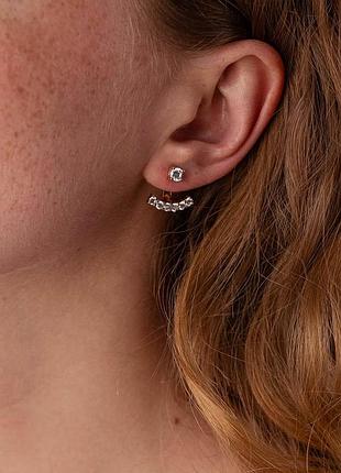 Серьги - джекеты в красном золоте (фианиты) с04110