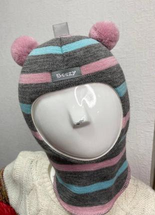 Шапка-шлем для девочки детская beezy серый в полоску 47-49 см (1-2 года)