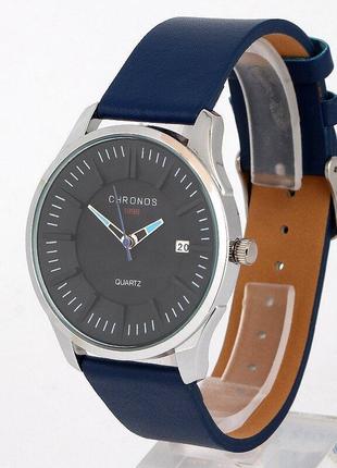 Часы наручные классические с синим ремешком chronos 01