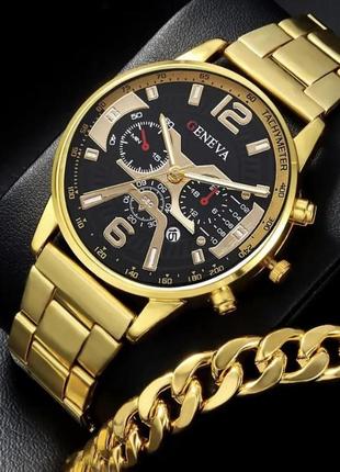 Подарунковий набір для чоловіків: наручний годинник з стильним браслетом - діам. 4,2 см, довж. 22 см, шир рем 2 см, без коробки.2 фото