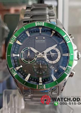 Чоловічий годинник quantum adg 680.360, срібний із зеленим кольором, чоловічий