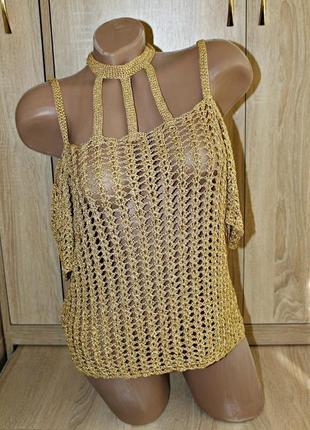 Красивая золотистая плетенная блузка с люрексовой нитью