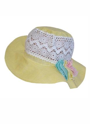 Шляпа панама для девочки лен желтая 52-54 см