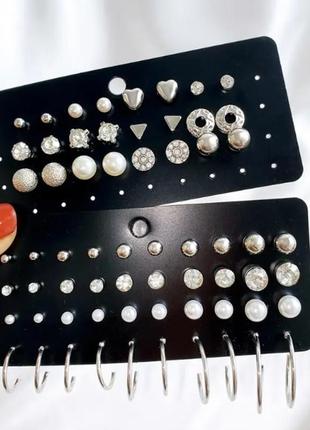 Набор стильных сережек с жемчугом и цирконием (32 пары), серьги-кольца, серьги-гвоздики, подарок для девушек1 фото