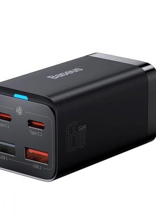 Зарядное устройство baseus gan3 pro 65w (2 type-c + 2 usb) + кабель type-c to type-c 100w (1m) black