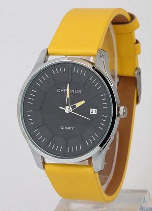 Годинники наручні класичні унісекс з жовтим ремінцем chronos