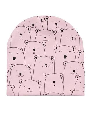 Шапка дівчатам від 7 років "ведмедики" пудрова