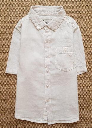 Белая рубашка с коротким рукавом лён next 1,5-3 года1 фото