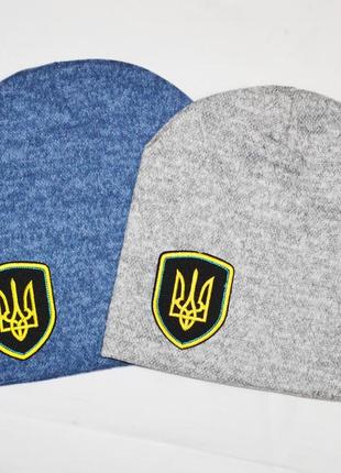 Шапка біні дітям 3-10 років патріотична зимова з гербом україни 50/52