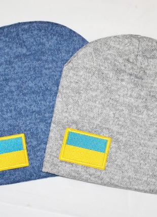 Шапка детям 3-10 лет бини патриотическая зимняя с флагом украины 50/52
