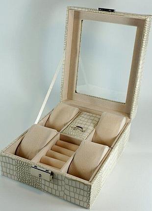 Шкатулка для годинників біжутерії та коштовностей. шкатулка слонова кістка. шкатулка на 4 пари годинників