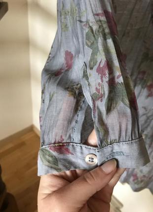 Очень шикарная длинная рубашка блуза рубаха цветы из натуральной ткани италия4 фото