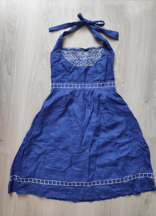 Сарафан летний платье синее синий вышивка monton лён лето s-xs 34-36