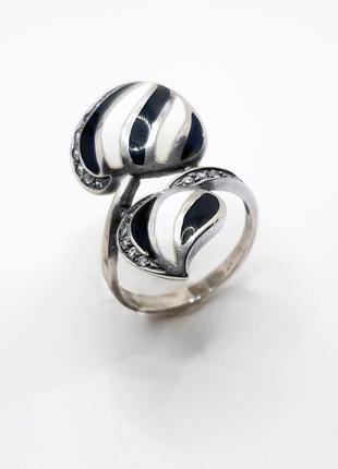 Гарнитур серебро 925° кольцо 19 размер серьги кулон черно-белый (тандем)2 фото
