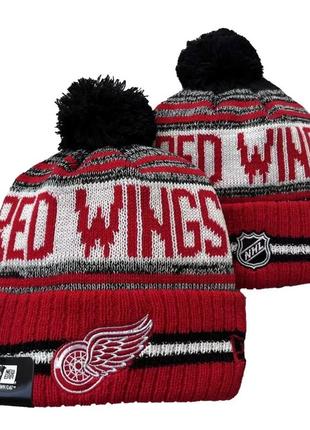 В'язані зимові шапки з логотипами nhl detroit red wings