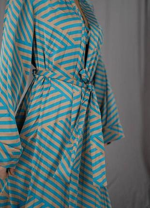 Женский пижамный костюм helen из ткани итальянский шелк цвет голубой шелковый комплект тройка бра халат штаны5 фото