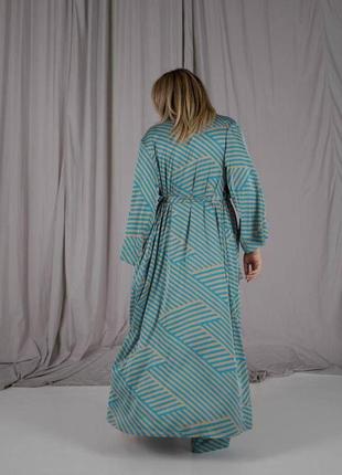 Женский пижамный костюм helen из ткани итальянский шелк цвет голубой шелковый комплект тройка бра халат штаны7 фото