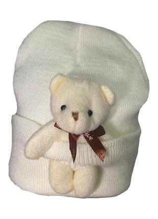 Шапка с мишкой teddy bear белая 46-50см
